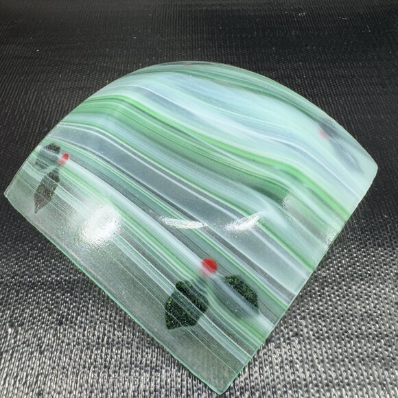 Vintage Fused Art Glass Square Dish Plate White Green Swirl Festive Holiday VTG - Picture 10 of 12